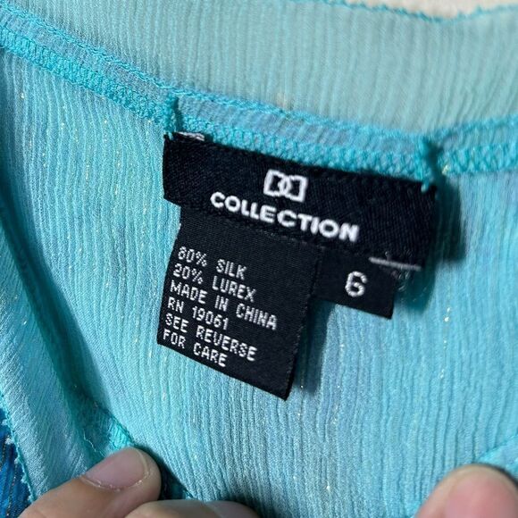 DD Collection Y2K Silk Metallic Mermaid Blue Sexy Slip Blouse Cami Lace - Picture 8 of 12